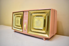 Load image into Gallery viewer, Monaco Pink Gold 1959 Bulova Model 330 AM Vacuum Tube Radio Rare Model Superb Sounding Bling Bling!