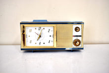 Load image into Gallery viewer, Atlantic Blue 1959 Bulova Model 400 Tube AM Clock Radio Excellent Condition! Sounds Great! Rare Model!