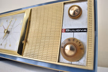 Load image into Gallery viewer, Atlantic Blue 1959 Bulova Model 400 Tube AM Clock Radio Excellent Condition! Sounds Great! Rare Model!