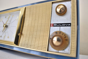 Atlantic Blue 1959 Bulova Model 400 Tube AM Clock Radio Excellent Condition! Sounds Great! Rare Model!