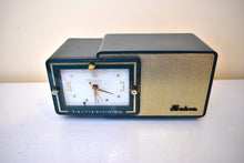 Load image into Gallery viewer, Sherwood Green and Gold 1957 Bulova Model 100 AM Antique Clock Radio Simply Fabulous!