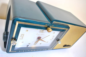 Sherwood Green and Gold 1957 Bulova Model 100 AM Antique Clock Radio Simply Fabulous!