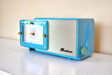 Load image into Gallery viewer, Bali Blue and Gold 1957 Bulova Model 100 AM Vacuum Tube Radio Awesome Color Sounds Great! Excellent Condition!