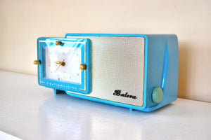 Bali Blue and Gold 1957 Bulova Model 100 AM Vacuum Tube Radio Awesome Color Sounds Great! Excellent Condition!