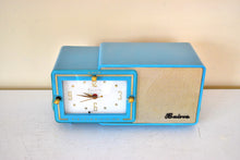 Load image into Gallery viewer, Bali Blue and Gold 1957 Bulova Model 100 AM Vacuum Tube Radio Awesome Color Sounds Great! Excellent Condition!