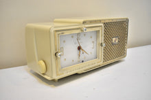 Load image into Gallery viewer, Palazzo Ivory 1959 Bulova Model 120 Vacuum Tube AM Clock Radio Excellent Condition! Sounds Great!