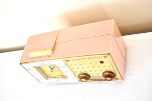 Plaza Pink and Gold 1960 Bulova Model 190 Vacuum Tube AM Clock Radio Excellent Condition Sounds Great!