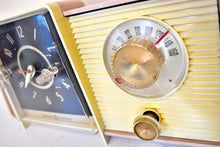 Load image into Gallery viewer, Bluetooth Ready To Go - Rose Beige 1958 General Electric Model C-407D Vacuum Tube AM Radio Mid Century Looker and Player!