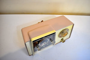Bluetooth Ready To Go - Rose Beige 1958 General Electric Model C-407D Vacuum Tube AM Radio Mid Century Looker and Player!