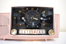 Load image into Gallery viewer, Princess Pink Mid Century 1959 General Electric Model C-416C Vacuum Tube AM Clock Radio Beauty Sounds Fantastic Excellent Condition!
