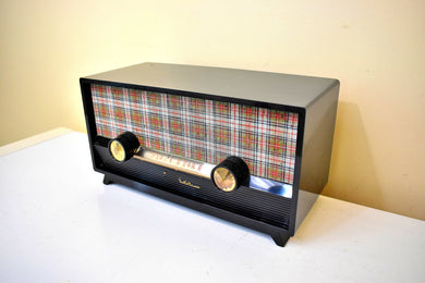 Gloss Black Tartan Plaid 1954 Capehart Model T-54 Vacuum Tube AM Radio Sounds Great! Excellent Condition!