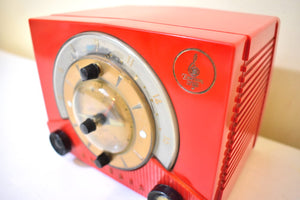 Crimson Red 1953 Emerson Model 724 AM Vacuum Tube Alarm Clock Radio Rare Awesome Color Sounds Great! Excellent Condition!