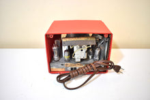 Load image into Gallery viewer, Crimson Red 1953 Emerson Model 724 AM Vacuum Tube Alarm Clock Radio Rare Awesome Color Sounds Great! Excellent Condition!