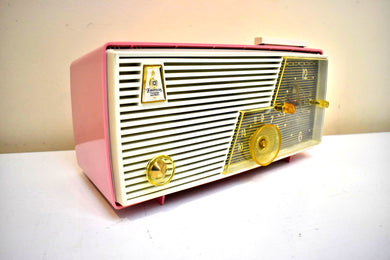 Bubble Gum Pink 1956 Emerson Model 918 Vacuum Tube AM Radio Slapstick Clock Light Works! Great Color and Sound!