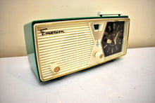 Load image into Gallery viewer, Shannon Green 1956 Emerson Model 919 Tube AM Radio Slapstick Clock Light Works! Great Color and Sound!