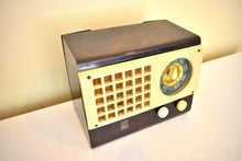 Load image into Gallery viewer, Burl Tan and Gold Catalin 1946 Emerson Model 520 Vacuum Tube AM Radio Sounds Great! Excellent Condition!