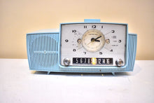 Load image into Gallery viewer, Powder Blue Mid Century 1961 General Electric Model C-481B Vacuum Tube AM Clock Radio Beauty Sounds Fantastic Desirable Color! Working Clock Light!