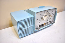 Load image into Gallery viewer, Powder Blue Mid Century 1961 General Electric Model C-481B Vacuum Tube AM Clock Radio Beauty Sounds Fantastic Desirable Color! Working Clock Light!