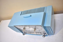 Load image into Gallery viewer, Powder Blue Mid Century 1961 General Electric Model C-481B Vacuum Tube AM Clock Radio Beauty Sounds Fantastic Desirable Color! Working Clock Light!