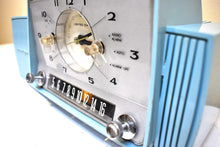 Load image into Gallery viewer, Powder Blue Mid Century 1961 General Electric Model C-481B Vacuum Tube AM Clock Radio Beauty Sounds Fantastic Desirable Color! Working Clock Light!
