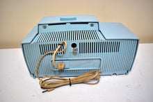 Load image into Gallery viewer, Powder Blue Mid Century 1961 General Electric Model C-481B Vacuum Tube AM Clock Radio Beauty Sounds Fantastic Desirable Color! Working Clock Light!
