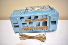 Load image into Gallery viewer, Powder Blue Mid Century 1961 General Electric Model C-481B Vacuum Tube AM Clock Radio Beauty Sounds Fantastic Desirable Color! Working Clock Light!
