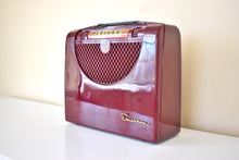 Load image into Gallery viewer, Cranberry Red Burgundy 1951 Emerson 657B AM Vacuum Tube Portable Radio Sounds Great!