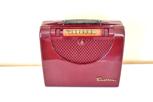 Cranberry Red Burgundy 1951 Emerson 657B AM Vacuum Tube Portable Radio Sounds Great!