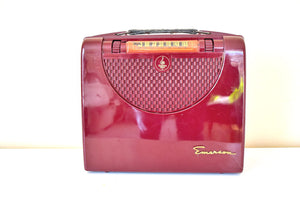 Cranberry Red Burgundy 1951 Emerson 657B AM Vacuum Tube Portable Radio Sounds Great!