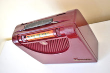 Load image into Gallery viewer, Cranberry Red Burgundy 1951 Emerson 657B AM Vacuum Tube Portable Radio Sounds Great!