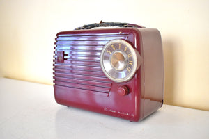 Burgundy Maroon 1954 Emerson Model 790 AM Portable Radio Excellent Condition Loud Clear Sounding!