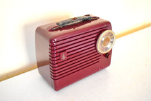 Load image into Gallery viewer, Burgundy Maroon 1954 Emerson Model 790 AM Portable Radio Excellent Condition Loud Clear Sounding!