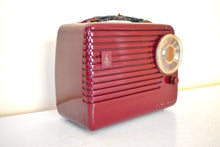 Load image into Gallery viewer, Burgundy Maroon 1954 Emerson Model 790 AM Portable Radio Excellent Condition Loud Clear Sounding!