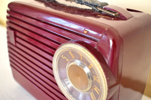 Burgundy Maroon 1954 Emerson Model 790 AM Portable Radio Excellent Condition Loud Clear Sounding!