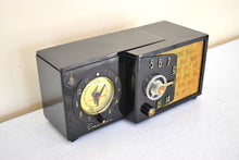 Load image into Gallery viewer, Ebony Black 1954 Emerson Model 788 Series B Vacuum Tube AM Alarm Clock Radio Rare! Excellent Condition! Sounds Great!