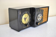 Load image into Gallery viewer, Ebony Black 1954 Emerson Model 788 Series B Vacuum Tube AM Alarm Clock Radio Rare! Excellent Condition! Sounds Great!