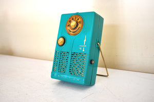 Seafoam Green 1958 Emerson Vanguard Model 888 AM Portable Transistor Radio Excellent Condition Loud Clear Sounding!