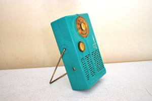 Seafoam Green 1958 Emerson Vanguard Model 888 AM Portable Transistor Radio Excellent Condition Loud Clear Sounding!