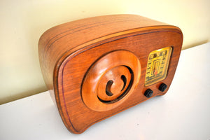 Artisan Handcrafted Wood Vintage Ingraham Emerson Model FL-418 "Humpback Bullseye" Vacuum Tube AM Radio Rare! Excellent Plus Condition!