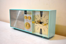 Load image into Gallery viewer, Aquamarine Turquoise 1961 Emerson Model G-1701 AM Vacuum Tube Alarm Clock Radio! Excellent Condition and Sounds Great!