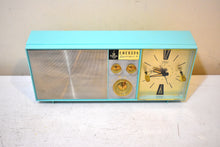 Load image into Gallery viewer, Aquamarine Turquoise 1961 Emerson Model G-1701 AM Vacuum Tube Alarm Clock Radio! Excellent Condition and Sounds Great!