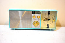 Load image into Gallery viewer, Aquamarine Turquoise 1961 Emerson Model G-1701 AM Vacuum Tube Alarm Clock Radio! Excellent Condition and Sounds Great!