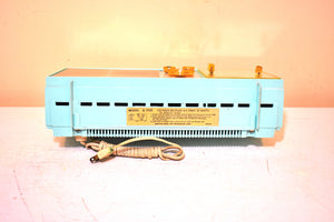 Aquamarine Turquoise 1961 Emerson Model G-1701 AM Vacuum Tube Alarm Clock Radio! Excellent Condition and Sounds Great!