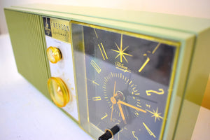Avocado Eldorado 1962 Emerson Lifetimer I Model G-1704 AM Vacuum Tube Alarm Clock Radio Sounds Great! Nice Color!