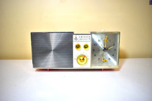 Barbie Pink 1962 Emerson Lifetimer VI Model G-1706 AM Vacuum Tube Alarm Clock Radio Sounds Great! Excellent Condition!