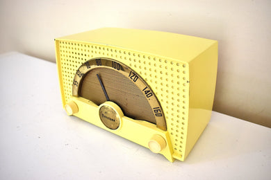 Sunfire Yellow 1952 Firestone Model 4-A-108 Vacuum Tube AM Radio Sounds Terrific! Rare Original Factory Color!