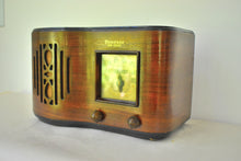 Load image into Gallery viewer, Curved Wood 1939 Firestone Model S-7398-1 "The Beaumont" Vacuum Tube AM Radio Excellent Condition! Sounds Great!