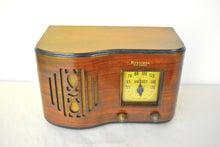 Load image into Gallery viewer, Curved Wood 1939 Firestone Model S-7398-1 "The Beaumont" Vacuum Tube AM Radio Excellent Condition! Sounds Great!