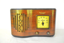 Load image into Gallery viewer, Curved Wood 1939 Firestone Model S-7398-1 "The Beaumont" Vacuum Tube AM Radio Excellent Condition! Sounds Great!