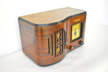 Load image into Gallery viewer, Curved Wood 1939 Firestone Model S-7398-1 "The Beaumont" Vacuum Tube AM Radio Excellent Condition! Sounds Great!